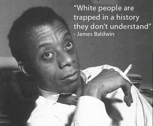 Picture of James Baldwin leaning back. There is a quote in the upper right corner - 
